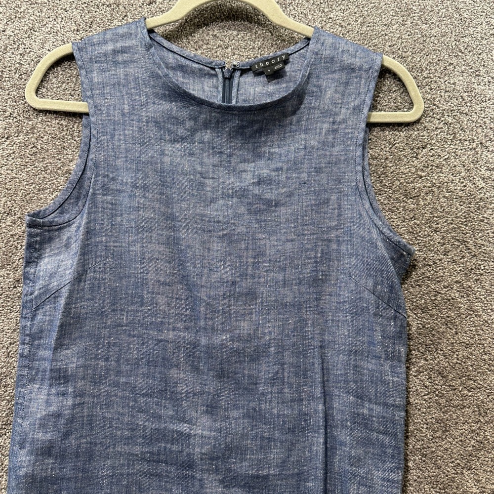 Theory Adraya Blue Linen Blend Sleeveless Shift Mini Dress Size 4 Coastal Summer - Picture 7 of 11